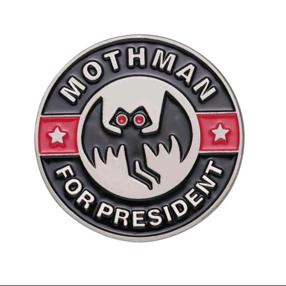 Mothman for president funny pin black red bat enamel brooch charm purse bag deco